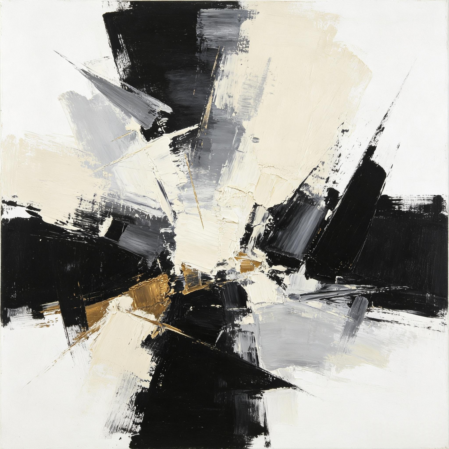 Black‑White‑Gold Bold Brushstroke Abstract