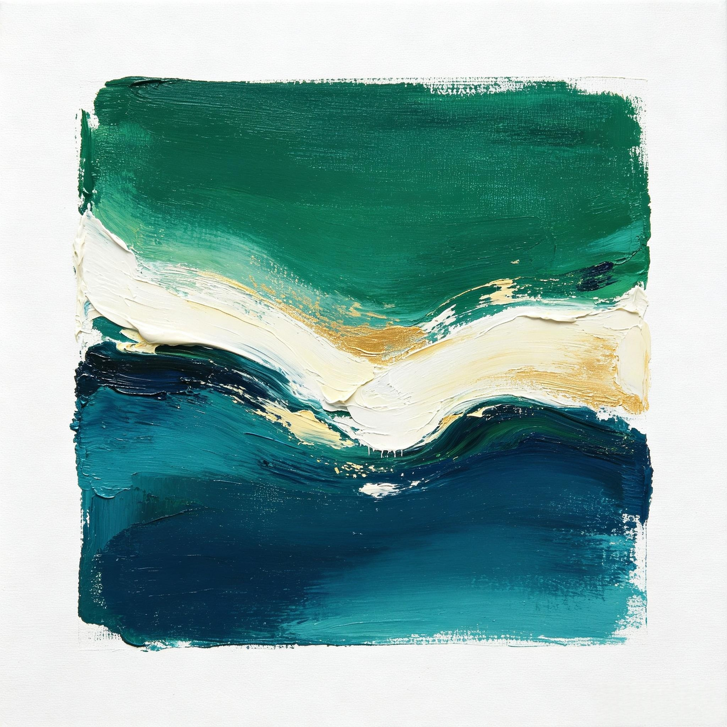 Green‑Blue Ocean Wave Gold Impasto Abstract