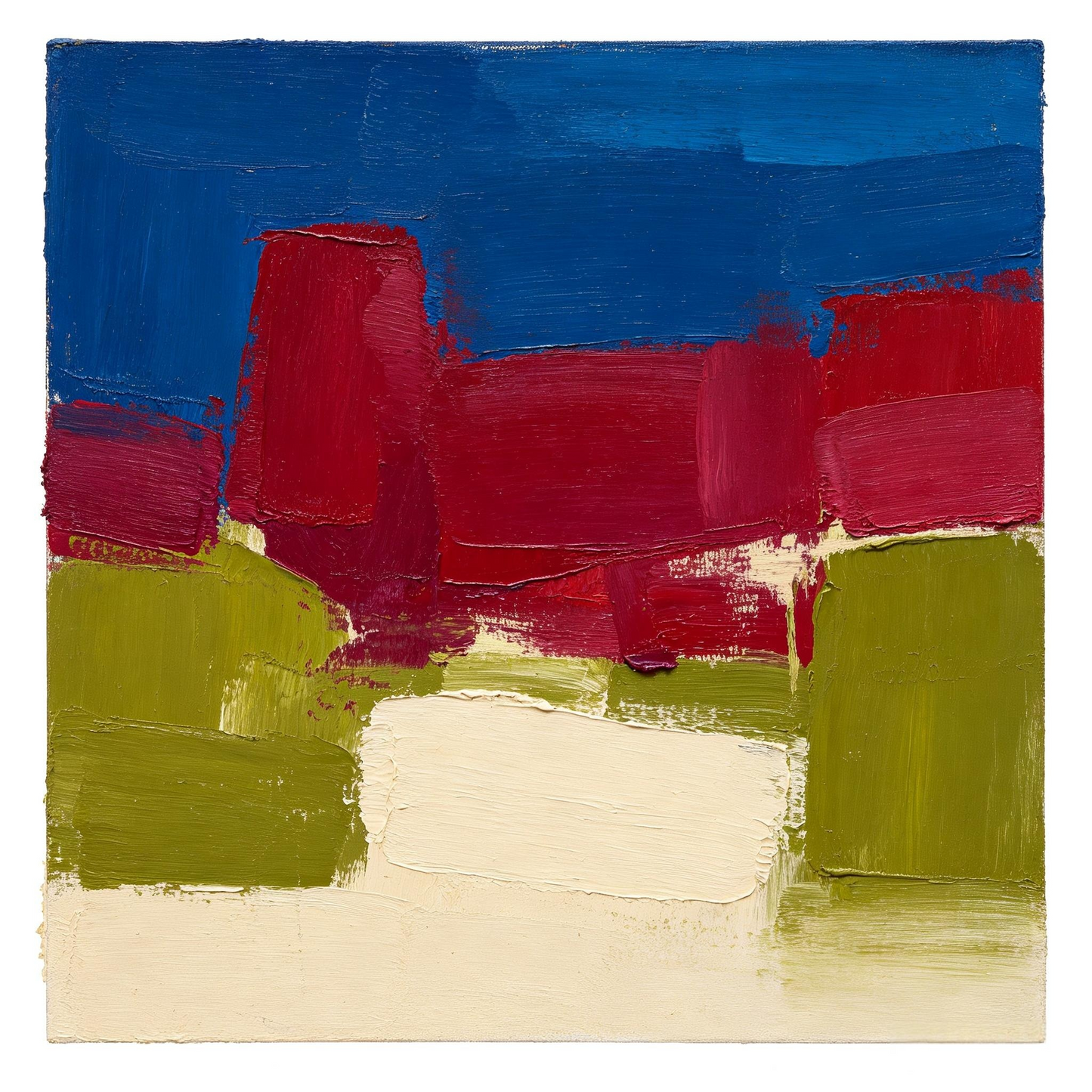 Blue‑Red‑Green Block Palette‑Knife Impasto Abstract Painting