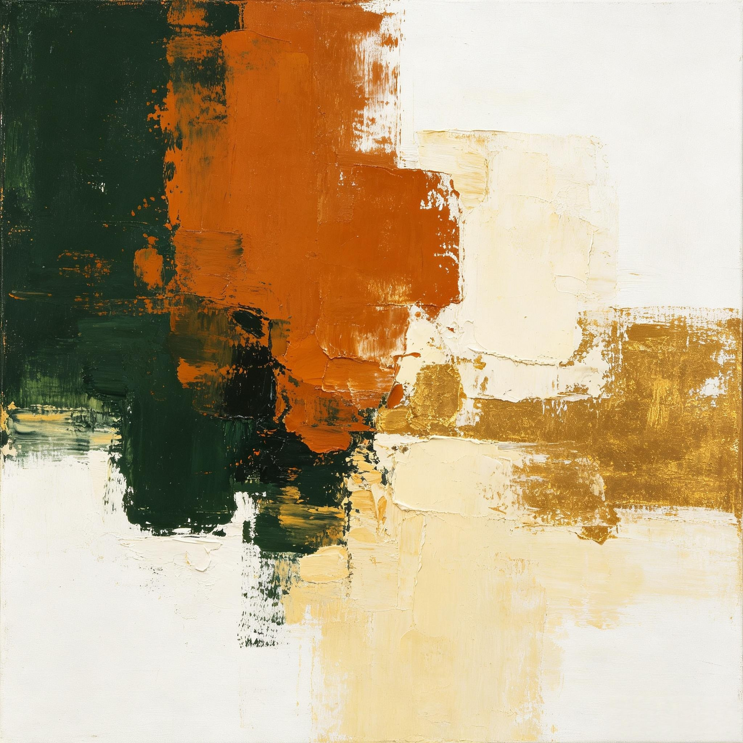 Dark‑Green Ochre Gold Palette‑Knife Impasto Abstract Painting