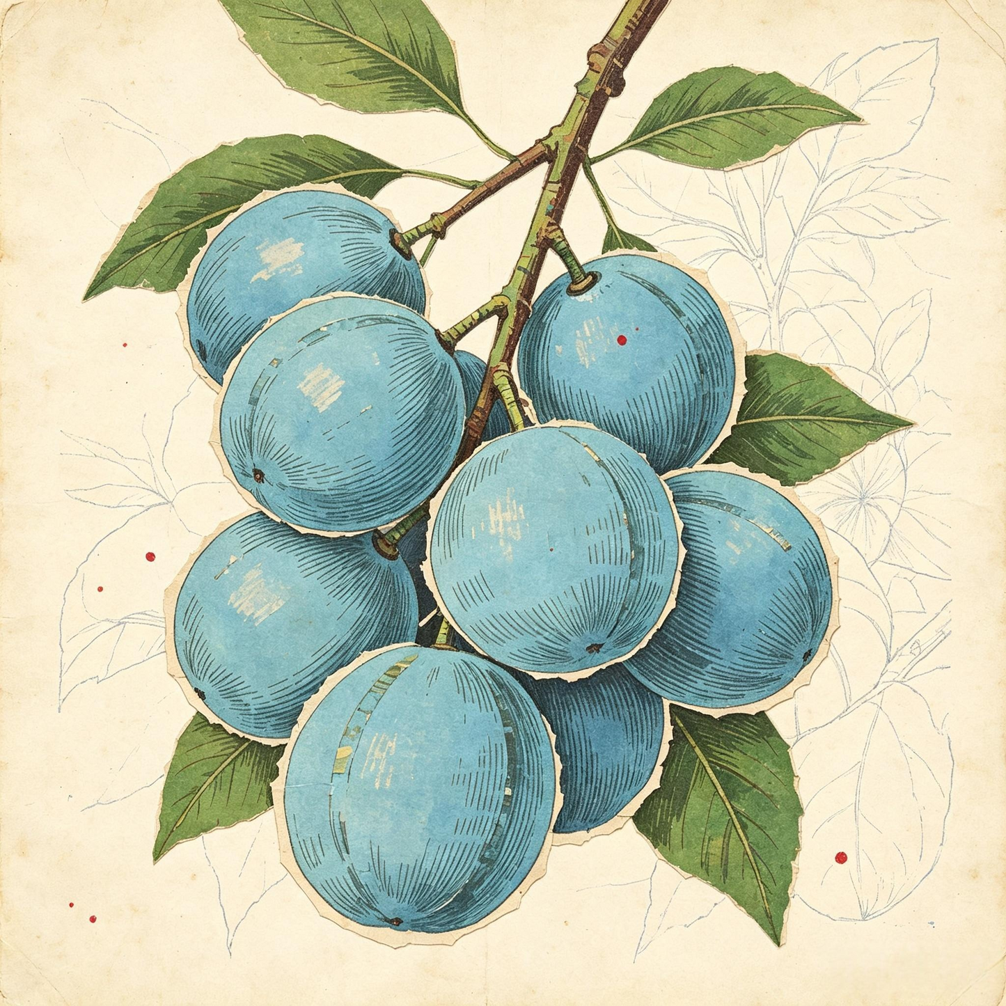 Vintage Print Blue‑Fruit Botanical Illustration Wall Art